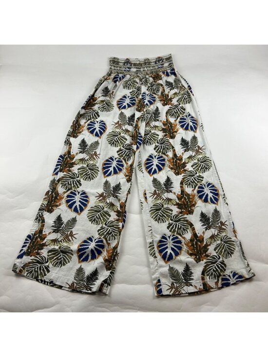 DAHUI Hawaii Pants - Dahui Hawaii Earth Tone Tropical Print Linen Blend WIde Leg Pant L